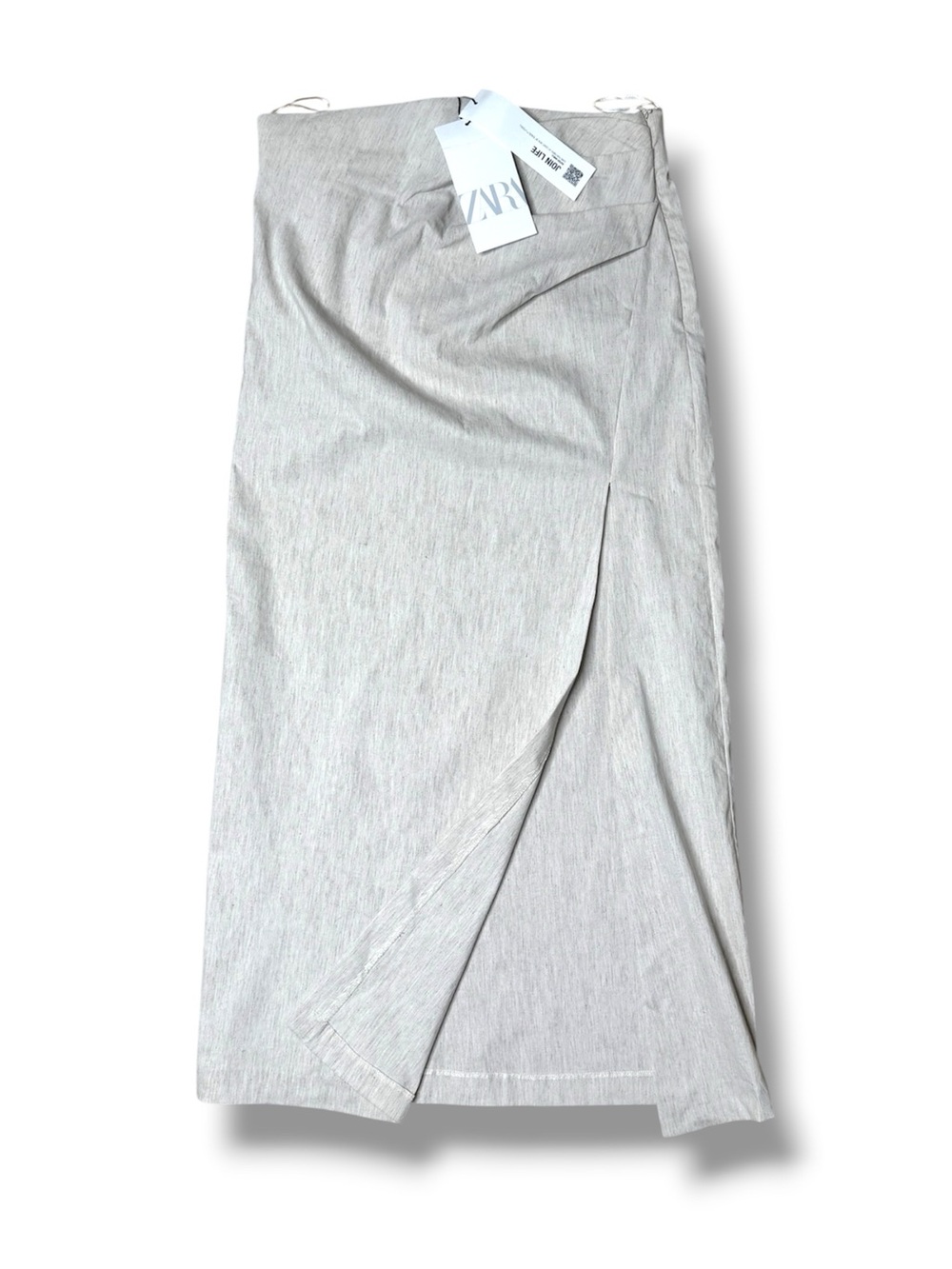 ZARA Light Gray Wrap-Front Midi Skirt size S small
